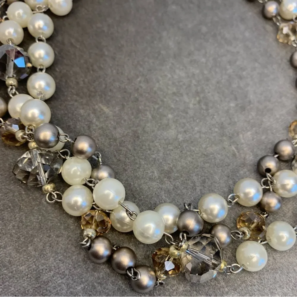 Faux pearl bead triple strand layered necklace wedding prom formal